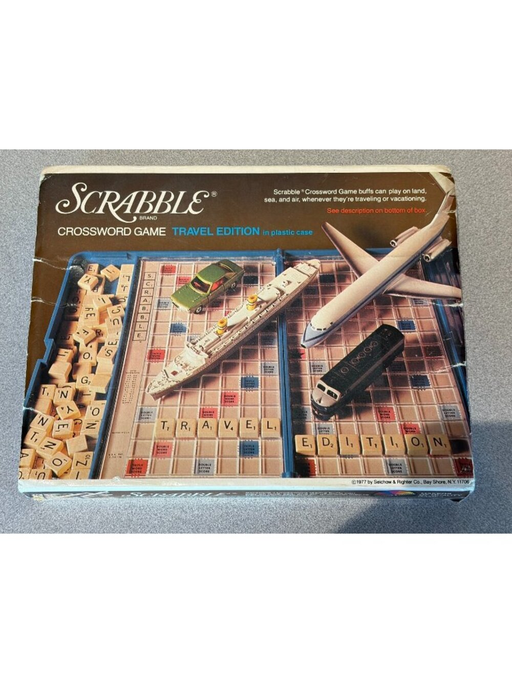 Vintage 1977 Scrabble Travel Edition Crossword Game #52 Blue Case Wood Tiles